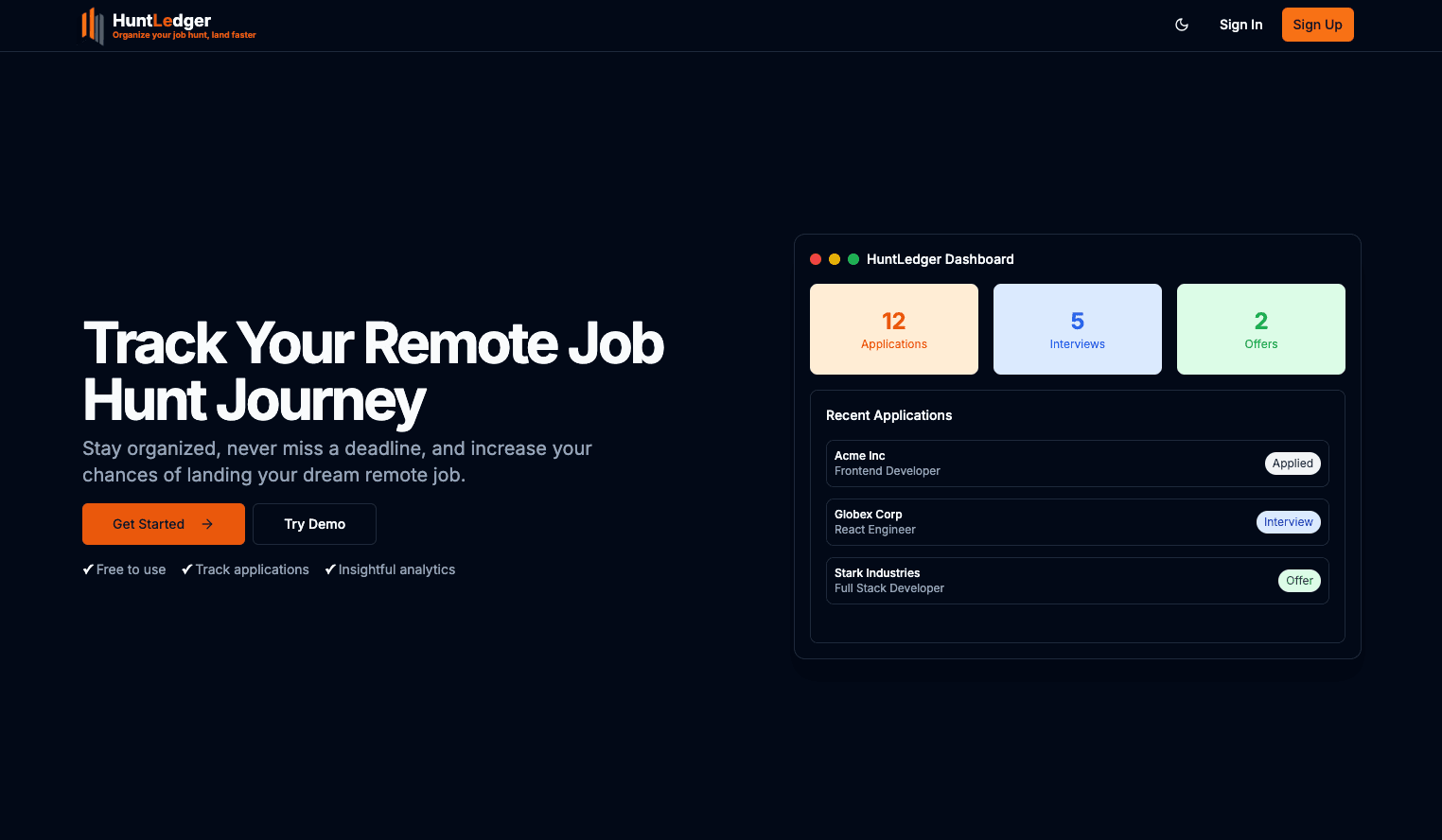 Screenshot of the Job Application Tracker project